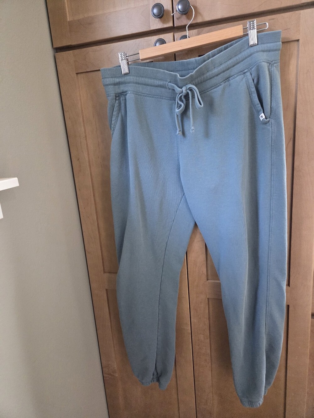 Pact Blue Grey Drawstring Jogger Sweatpants, Size L, 100% Cotton